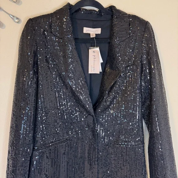 Philosophy Black Sequin Blazer Jacket Size Small NWT - Picture 11 of 15